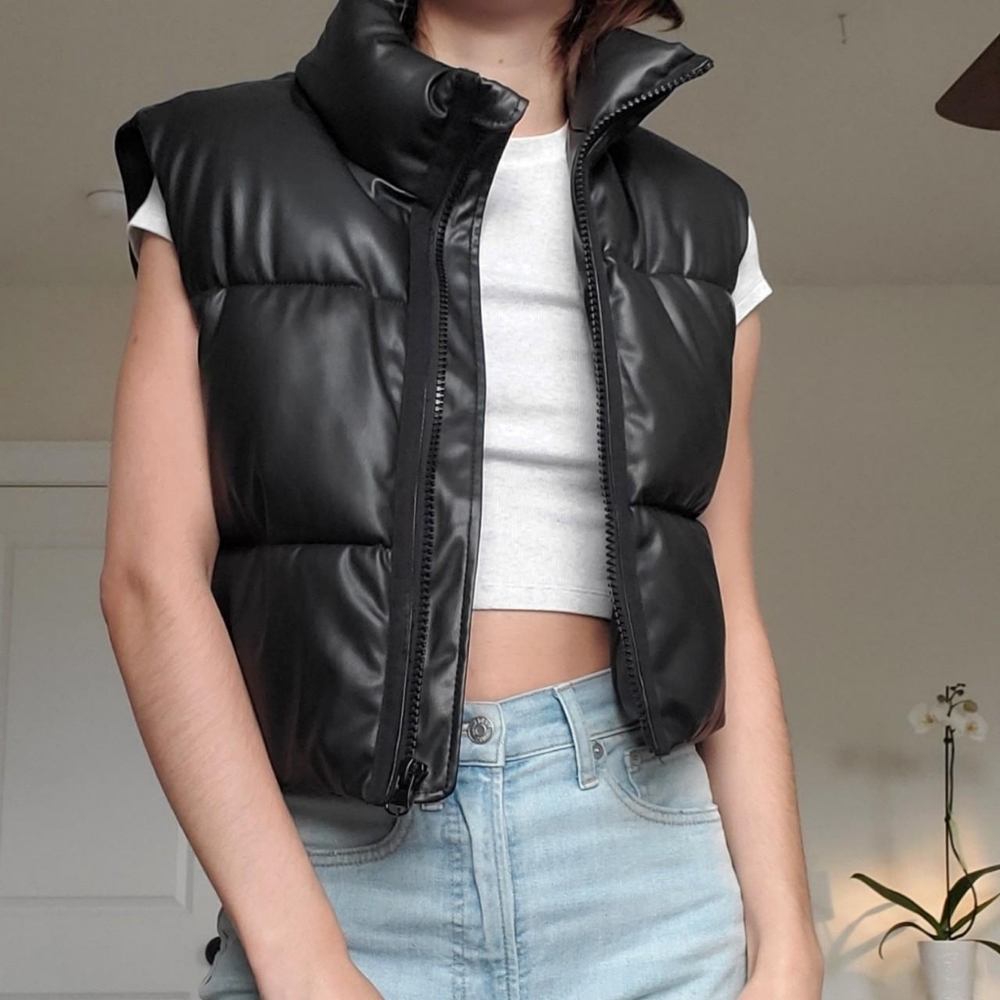Zara Leather Puffer Vest - Small